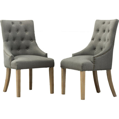 Grey Button Tufted Solid Wood Wingback Hostess Chairs with Nail Heads Set of 2