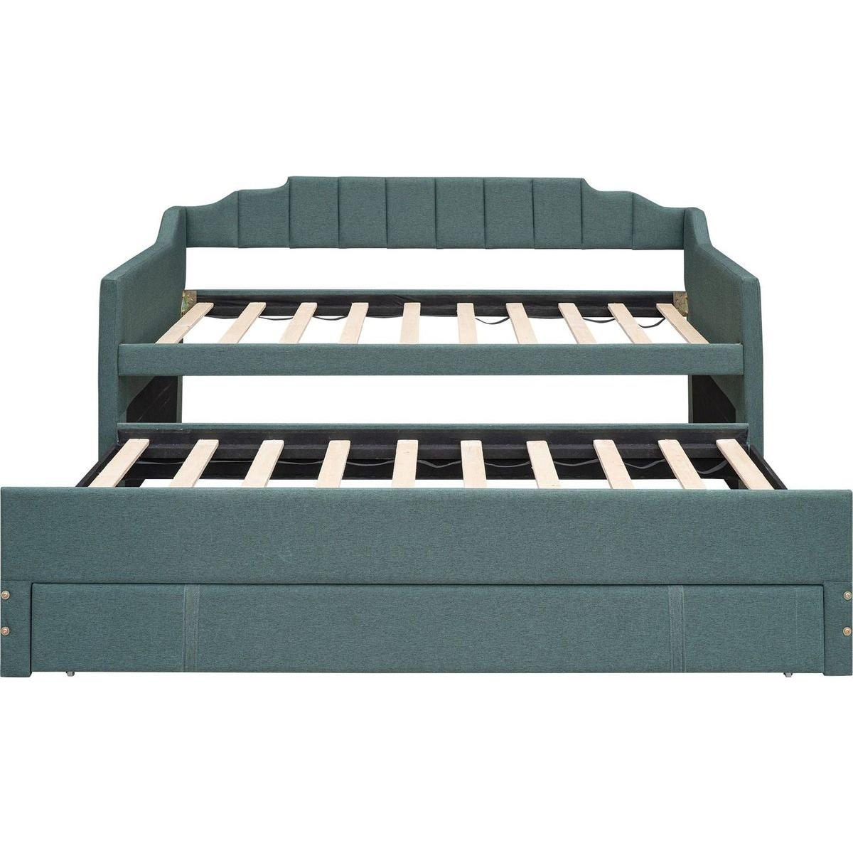 Twin Size Upholstered Daybed with Trundle and Three Drawers,Green
