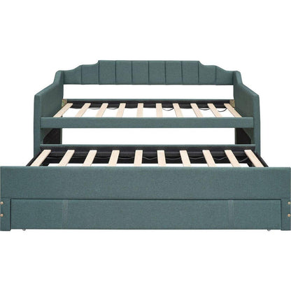Twin Size Upholstered Daybed with Trundle and Three Drawers,Green