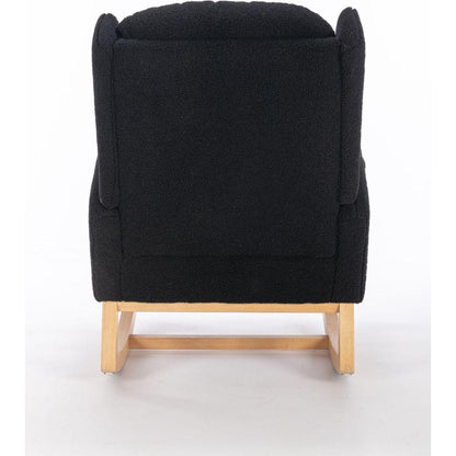 Teddy Fabric Rocking Chair With Packet Wood Legs,Black