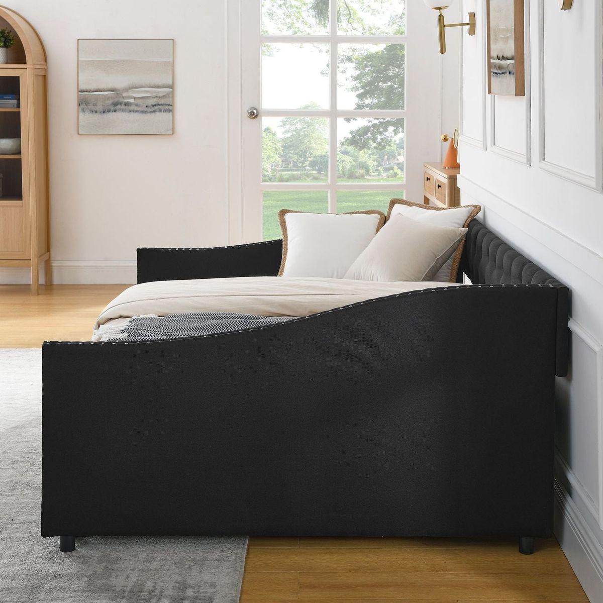 Full Size Daybed with Drawers Upholstered Tufted Sofa Bed, with Button on Back and Copper Nail on Waved Shape Arms(80.5"x55.5"x27.5")
