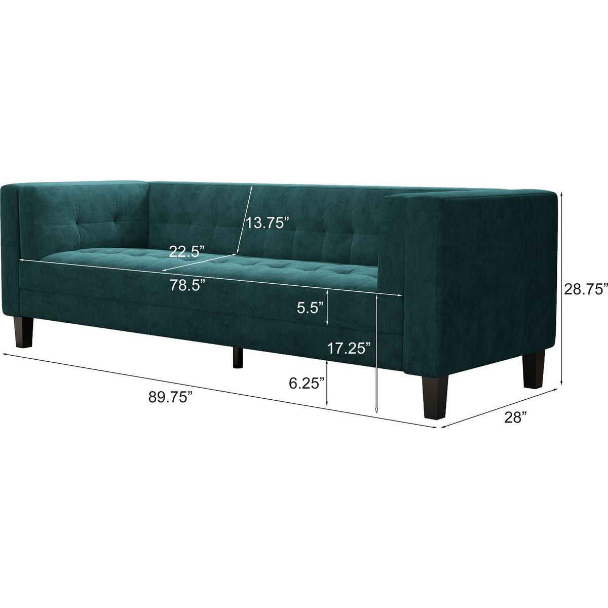 3-Seater Sofa, Upholstered Tufted Coach, Velvet Sofa, Green