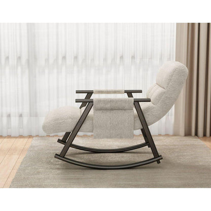 Casual folding rocking chair upholstered, lounge rocking chair adjustable high back and foot rest,side pockets placed in living room bedroom balcony