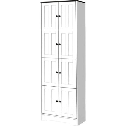 Tall Storage Cabinet with 8 Doors and 4 Shelves, Wall Storage Cabinet for Living Room, Kitchen, Office, Bedroom, Bathroom, White