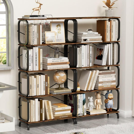 5 Tier Large Book Shelf, Bookcase Home Office Open Bookshelf,Shelves for Living Room, Office Shelf,Vintage Industrial Style Bookshelf with Metal Frame,Rustic Brown - Streamdale Furniture