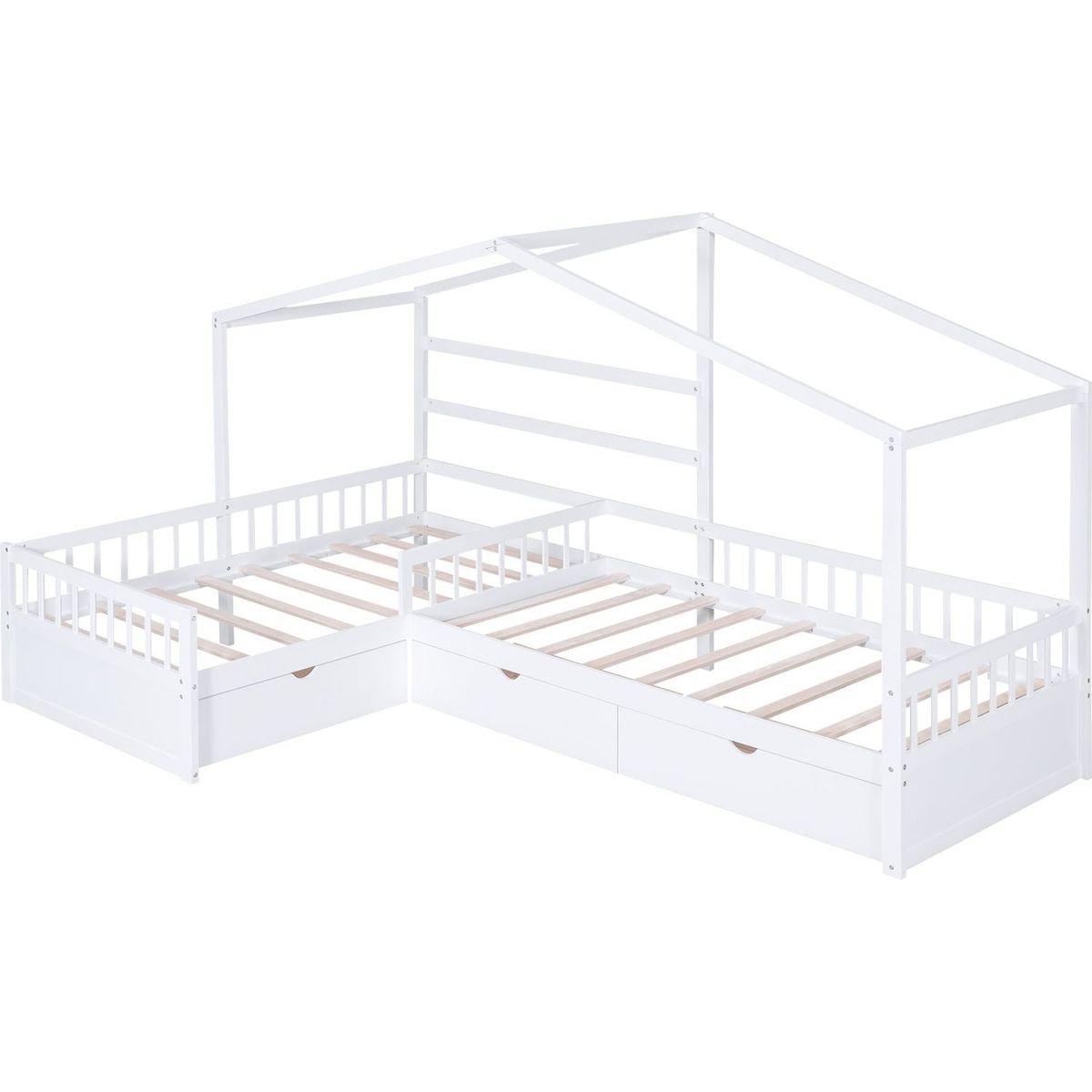Twin Size House Platform Bed with Three Storage Drawers,White