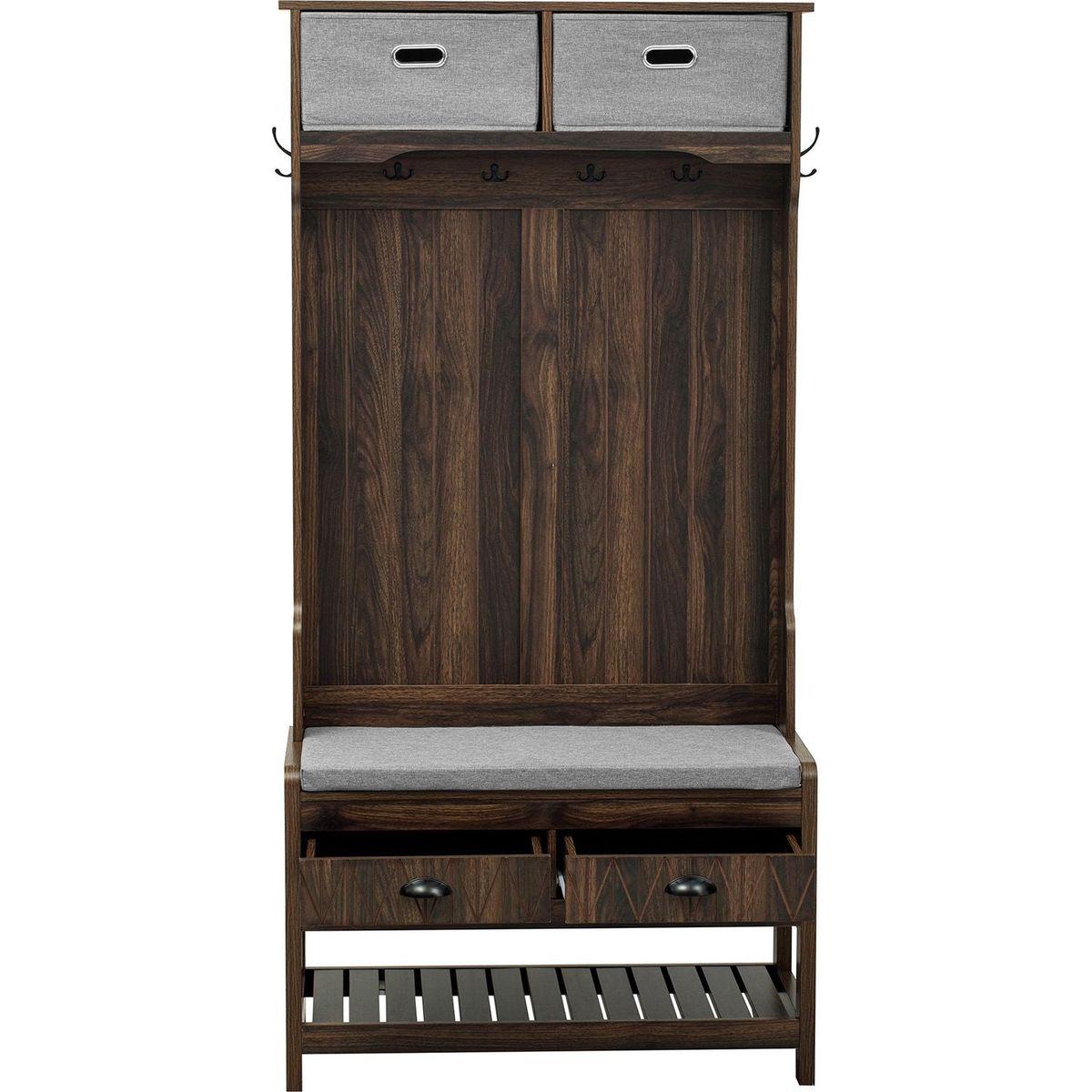 Hall Tree with 6 Hooks and Hinged Lid, Coat Hanger, Entryway Bench, Storage Bench, 3-in-1 Design, 69INCH, for Entrance, Hallway