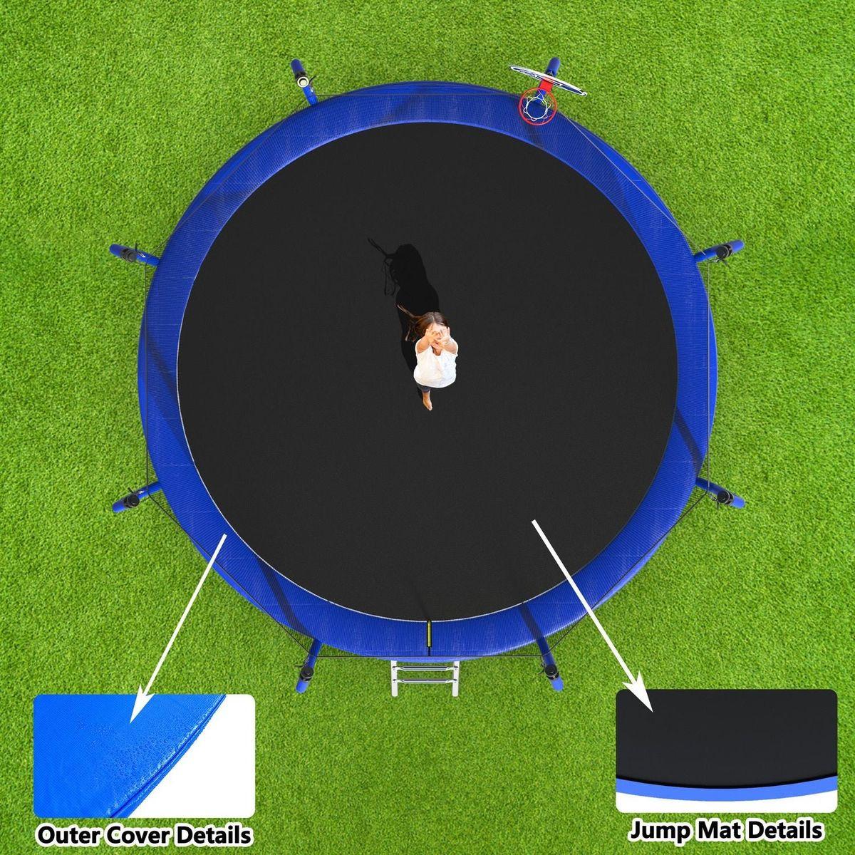 12FT Trampoline with Basketball Hoop, ASTM Approved Reinforced Type Outdoor Trampoline with Enclosure Net