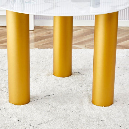 Round white dining table, artificial marble glass stickers, golden MDF legs, kitchen dining table, living room dining table 40 "x 40" x 29.4 "F-X03