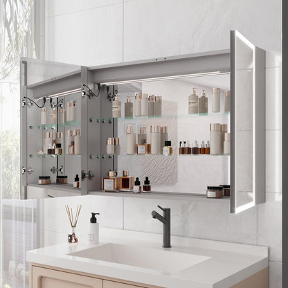 Bathroom Medicine Cabinet with Lights, 36x24 Inch LED Medicine Cabinet with Mirror, Double Door Lighted Medicine Cabinet with Defogger, Dimmer, Clock & Temp Display, 2 Outlets & USB Ports