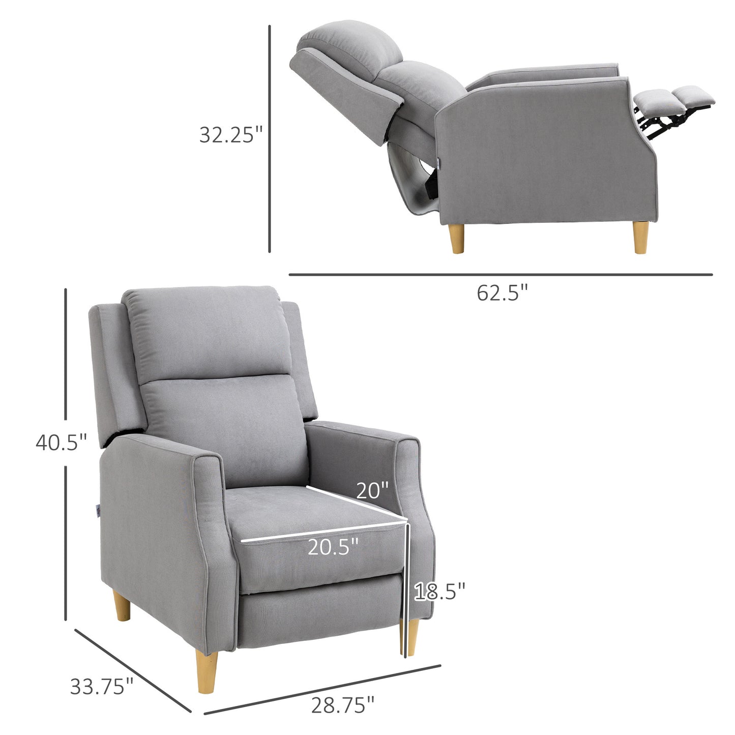 Manual Recliner Chair with Footrest, Contemporary for Living Room