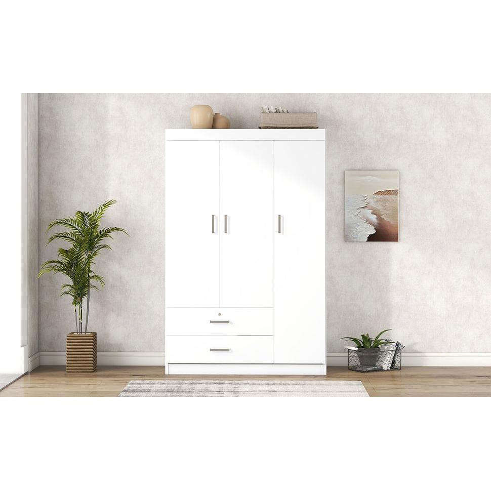 3-Door Wardrobe with 2 Drawers, White
