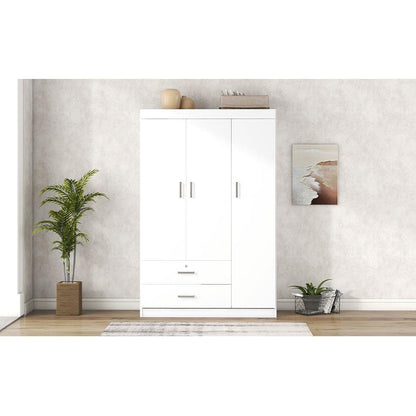 3-Door Wardrobe with 2 Drawers, White