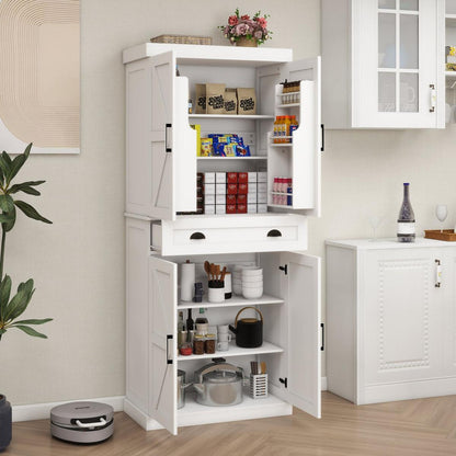 71" Kitchen Pantry Storage Cabinet with 4 Doors(2Doors with Racks),1 Drawer, 2 Adjustable Shelves, Freestanding Cupboard for Kitchen, Dining Room and Living Room-White