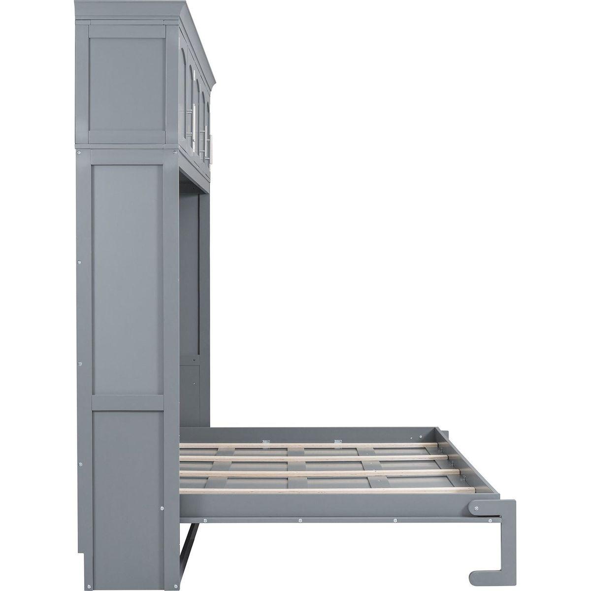 Full Size Murphy Bed Wall Bed with Top Cabinets,Gray