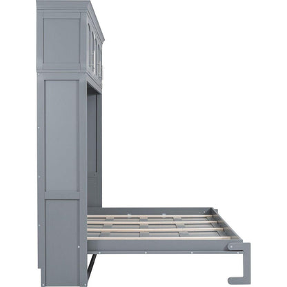 Full Size Murphy Bed Wall Bed with Top Cabinets,Gray