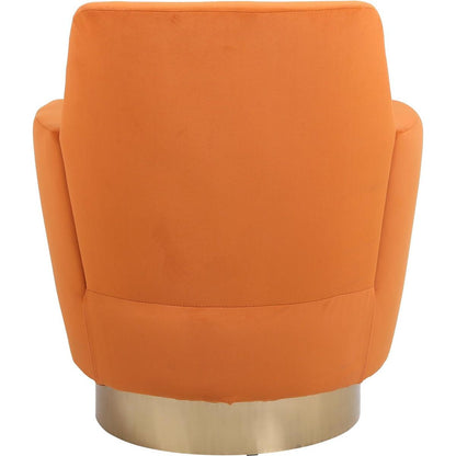 Velvet Swivel Barrel Chair, Swivel Accent Chairs Armchair for Living Room, Reading Chairs for Bedroom Comfy, Round Barrel Chairs with Gold Stainless Steel Base (Orange)