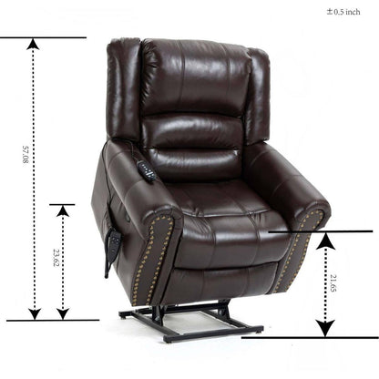 Power Lift Recliner Chair Heat Massage Dual Motor Infinite Position Up to 350 LBS, Faux Leather, Heavy Duty Motion Mechanism with USB Ports, Brown