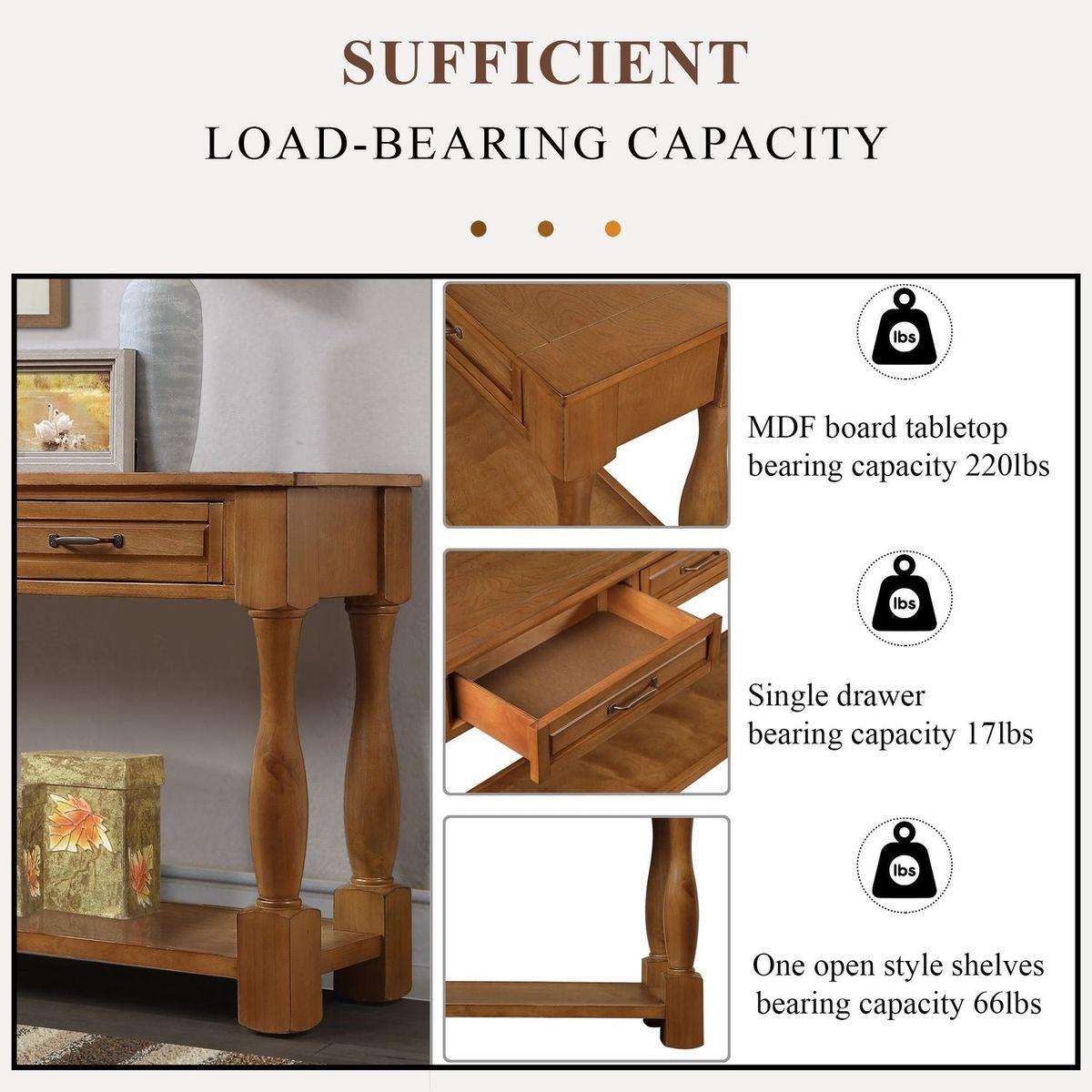 63inch Long Wood Console Table with 3 Drawers and 1 Bottom Shelf for Entryway Hallway Easy Assembly Extra-thick Sofa Table(Brown)