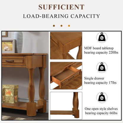 63inch Long Wood Console Table with 3 Drawers and 1 Bottom Shelf for Entryway Hallway Easy Assembly Extra-thick Sofa Table(Brown)