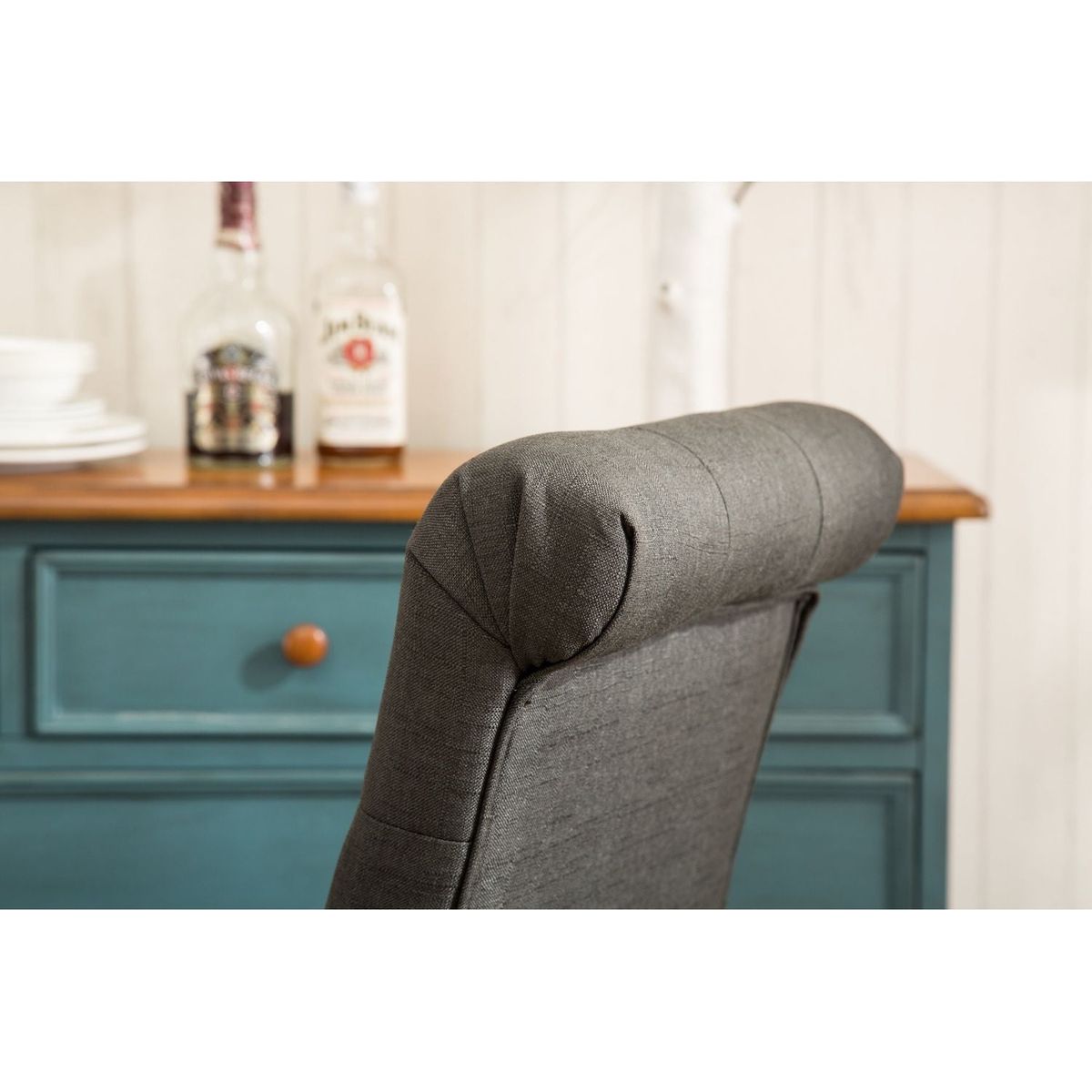 Habit Solid Wood Tufted Parsons Dining Chair, Set of 2, Charcoal