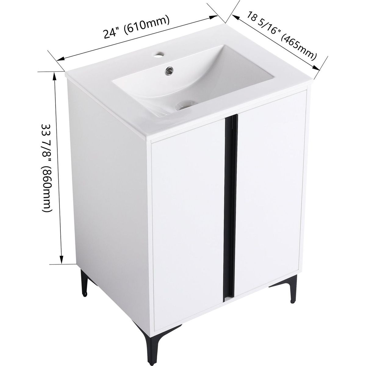 24" Freestanding Bathroom Vanity With Ceramic Sink-BVB06724WH-G-