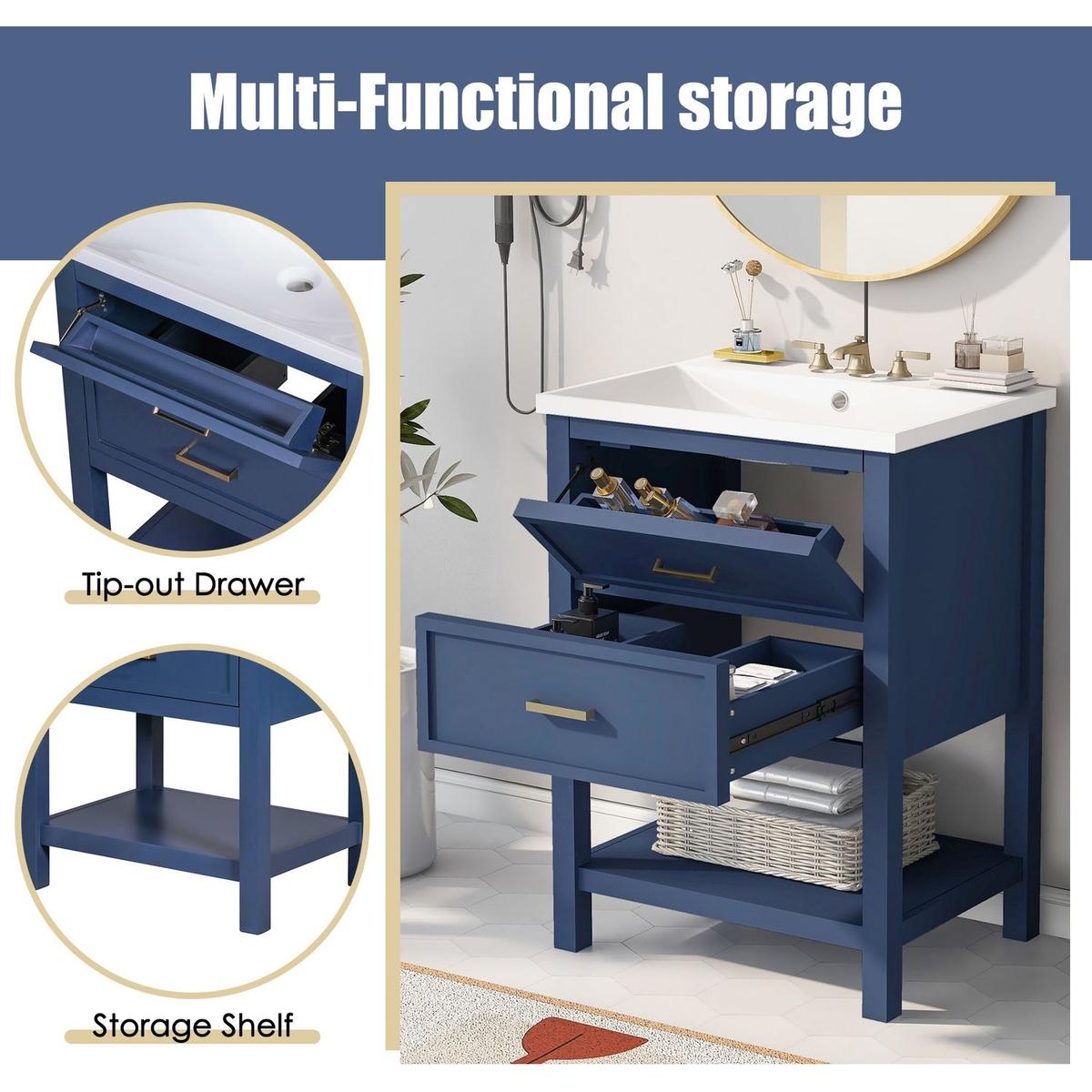 24" Bathroom Vanity with Top Sink, Modern Bathroom Storage Cabinet with 2 Drawers, Single Sink Bathroom Vanity