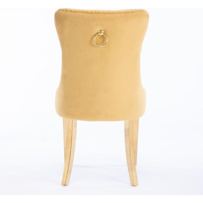 Nikki Collection Modern, High-end Tufted Solid Wood Contemporary Velvet Upholstered Dining Chair with Golden Stainless Steel Plating Legs,Nailhead Trim,Set of 2,Gold