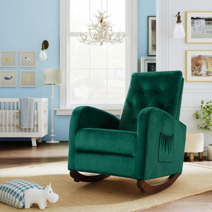 Baby Room High Back Rocking Chair Nursery Chair, Comfortable Rocker Fabric Padded Seat, Modern High Back Armchair