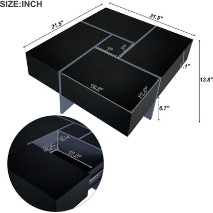 Unique Design Coffee Table with 4 Hidden Storage Compartments, Square Cocktail Table with Extendable Sliding Tabletop, UV High-gloss Design Center Table for Living Room, 31.5"x 31.5"