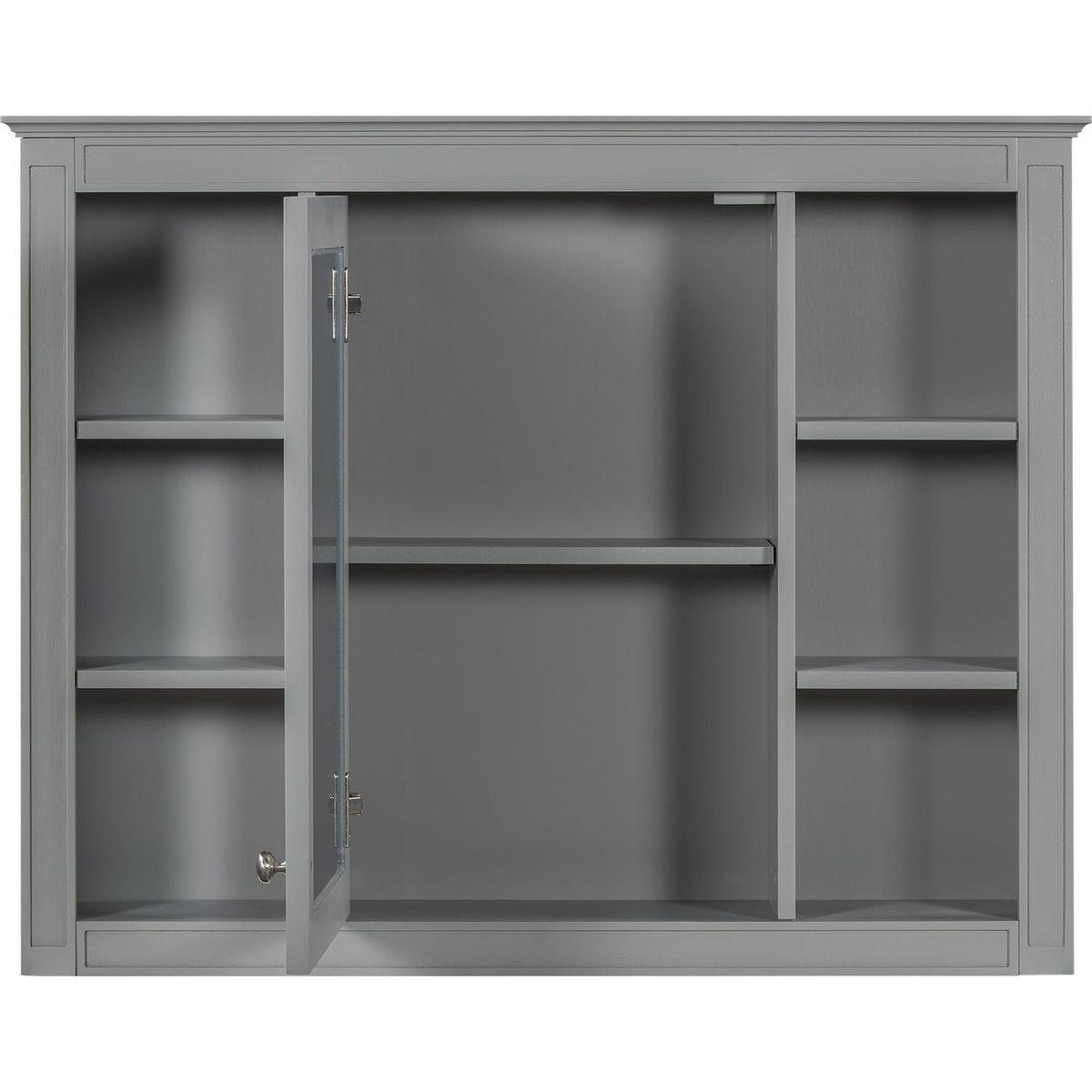 35" x 27.5" Medicine Cabinet, Wall Mounted Bathroom Storage Cabinet, Modern Bathroom Wall Cabinet with Mirror, Mirror Cabinet with 6 Open Shelves (Not Include Bathroom Vanity)