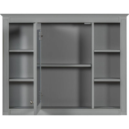 35" x 27.5" Medicine Cabinet, Wall Mounted Bathroom Storage Cabinet, Modern Bathroom Wall Cabinet with Mirror, Mirror Cabinet with 6 Open Shelves (Not Include Bathroom Vanity)