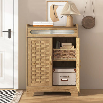 Coffee Bar Cabinet, Modern Farmhouse Buffet Sideboard with Drawer and Adjustable Shelf, Barn Door Storage Cabinet for Kitchen, Dining Room, Bathroom, Entryway