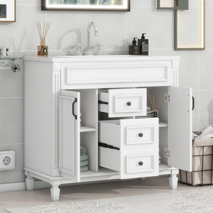 36" Bathroom Vanity with Top Sink, Modern Bathroom Storage Cabinet with 2 Soft Closing Doors and 2 Drawers, Single Sink Bathroom Vanity