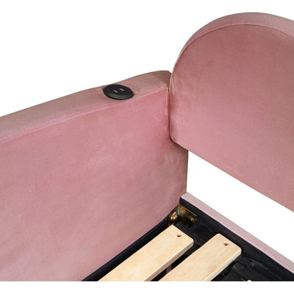 Twin Size Upholstered daybed with Cloud-Shaped Backrest, Trundle & 2 Drawers and USB Ports, Pink