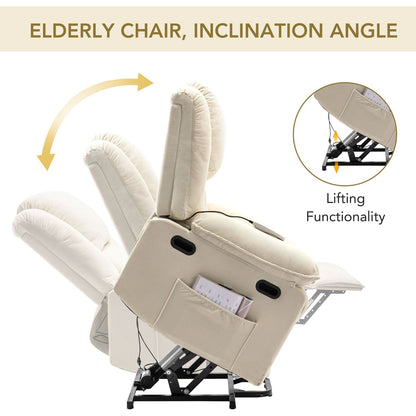 Massage Recliner,Power Lift Chair for Elderly with Adjustable Massage and Heating Function,Recliner Chair with Infinite Position and Side Pocket for Living Room, Beige