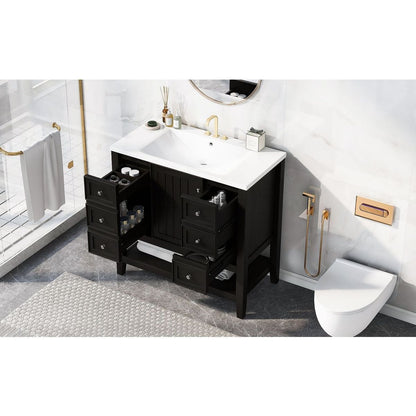 36" Bathroom Vanity with Sink Combo, One Cabinet and Three Drawers, Solid Wood and MDF Board, Black