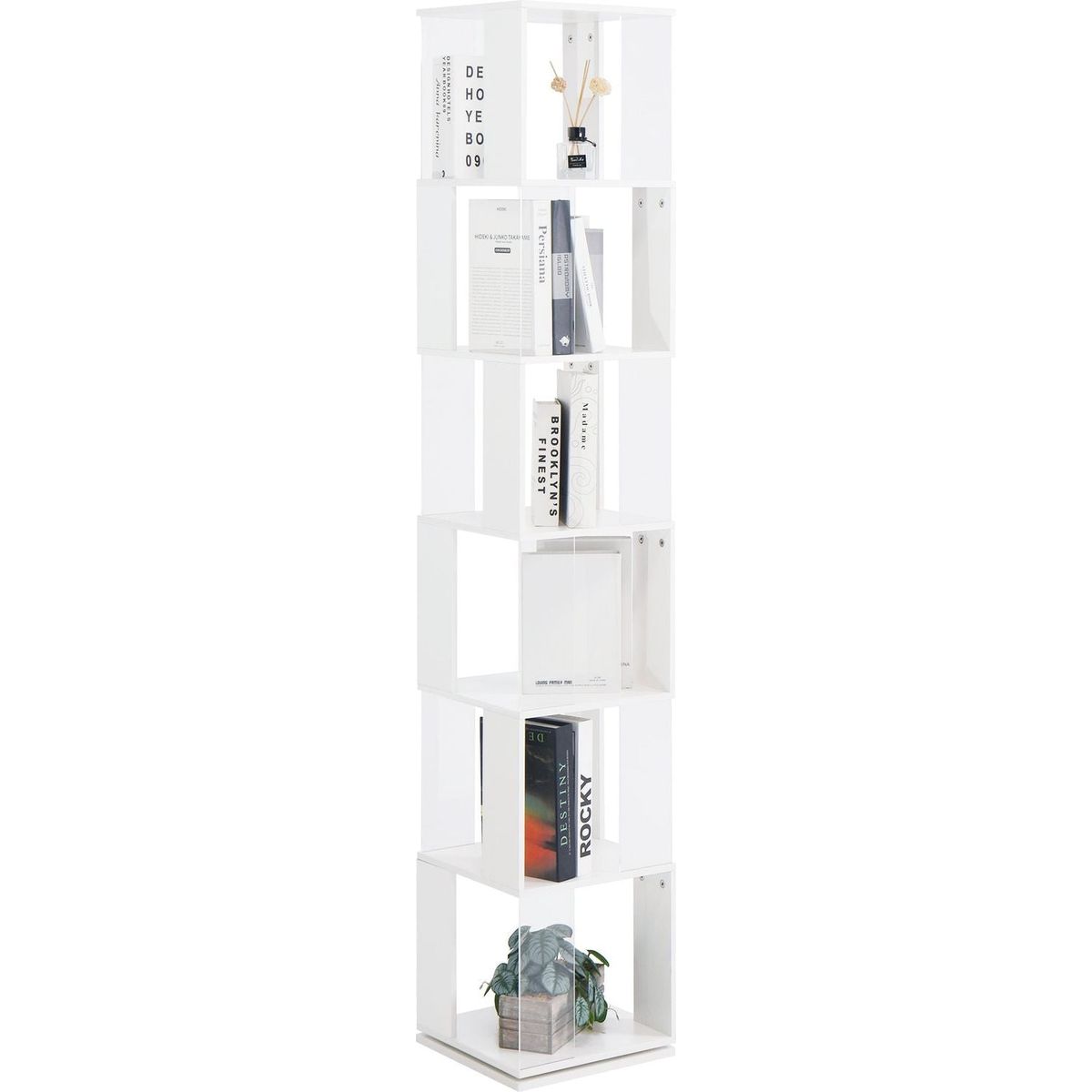 6 tier Rotating Bookshelf, Floor Rack Simple Bookcase with Acrylic plate Student Multi-Function Creative Bookshelf for Living Room