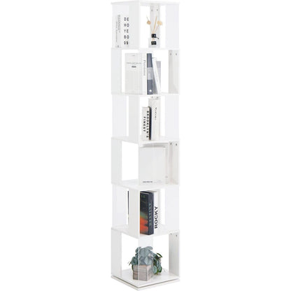 6 tier Rotating Bookshelf, Floor Rack Simple Bookcase with Acrylic plate Student Multi-Function Creative Bookshelf for Living Room