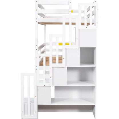 Twin Size Triple Bunk Bed with Storage Staircase,Separate Design,White