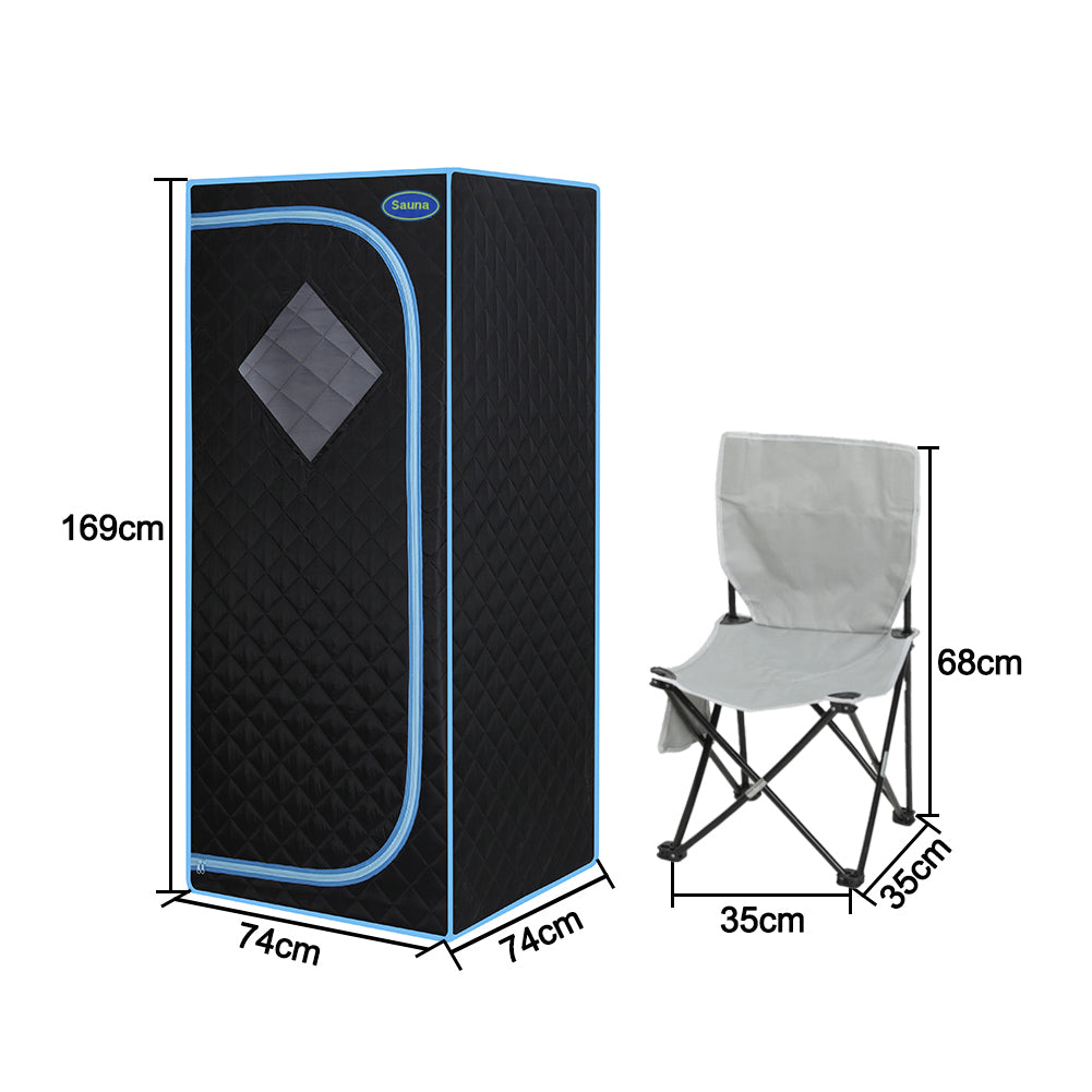 Full Size Portable Black Steam Sauna tent"ersonal Home Spa, with Steam Generator, Remote Control, Foldable Chair, Timer and PVC Pipe Connector Easy to Install.Fast heating, with FCC Certification