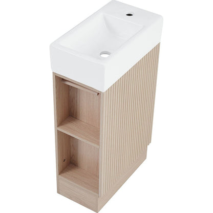 18.6" Bathroom Vanity with Sink, Bathroom Vanity Cabinet with Two-tier Shelf, Left or Right Orientation, Natural