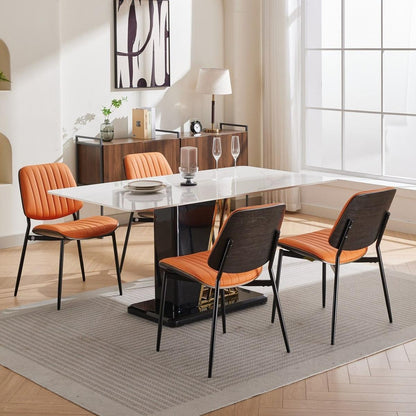 Dining Chairs Set of 2 Mid Century Modern Retro Faux Leather Chair with Walnut Bentwood Back Upholstered Seat Metal Legs Adjustable Foot for Kitchen Dining Room Chairs(Orange PU)