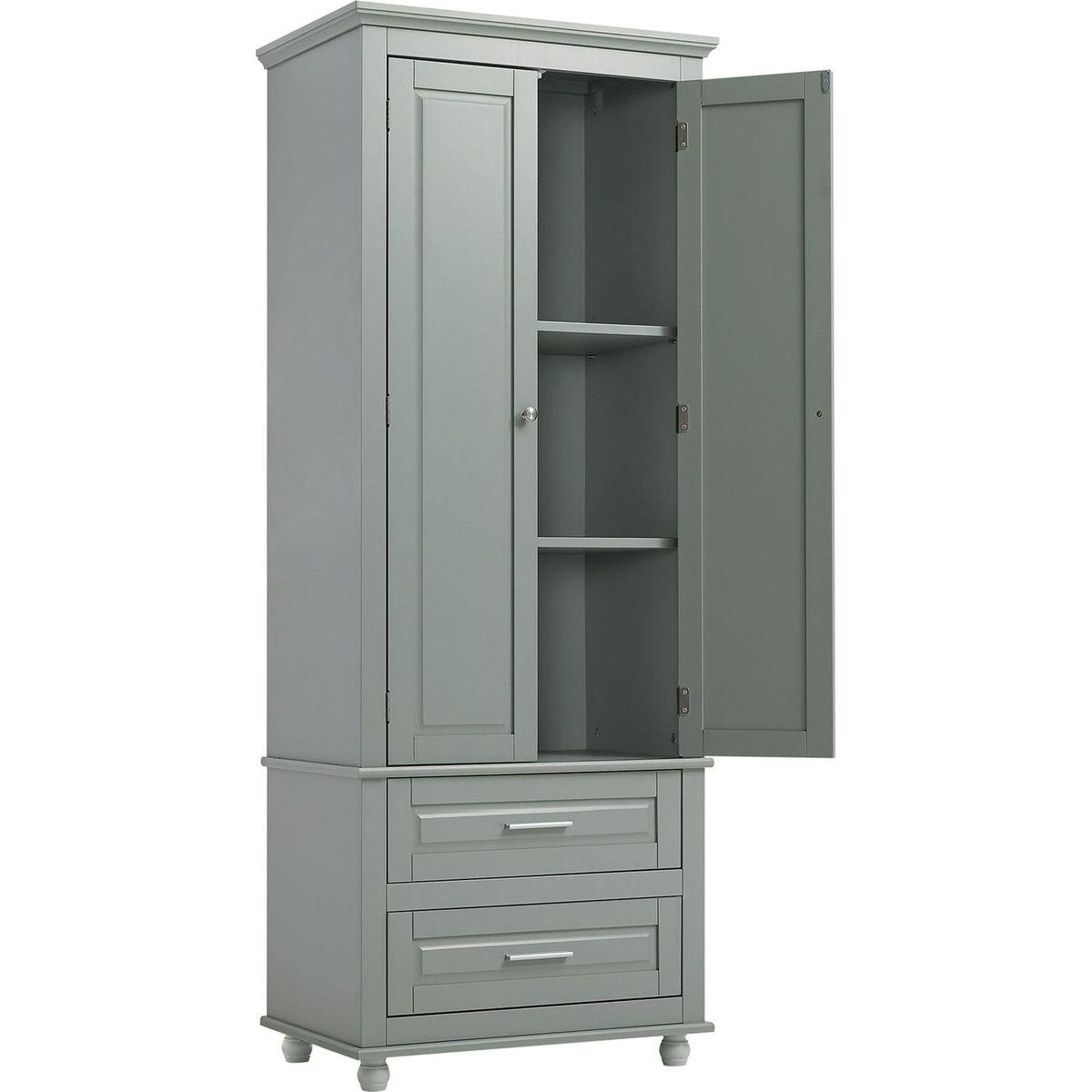 Tall Storage Cabinet with Two Drawers for Bathroom/Office, Grey