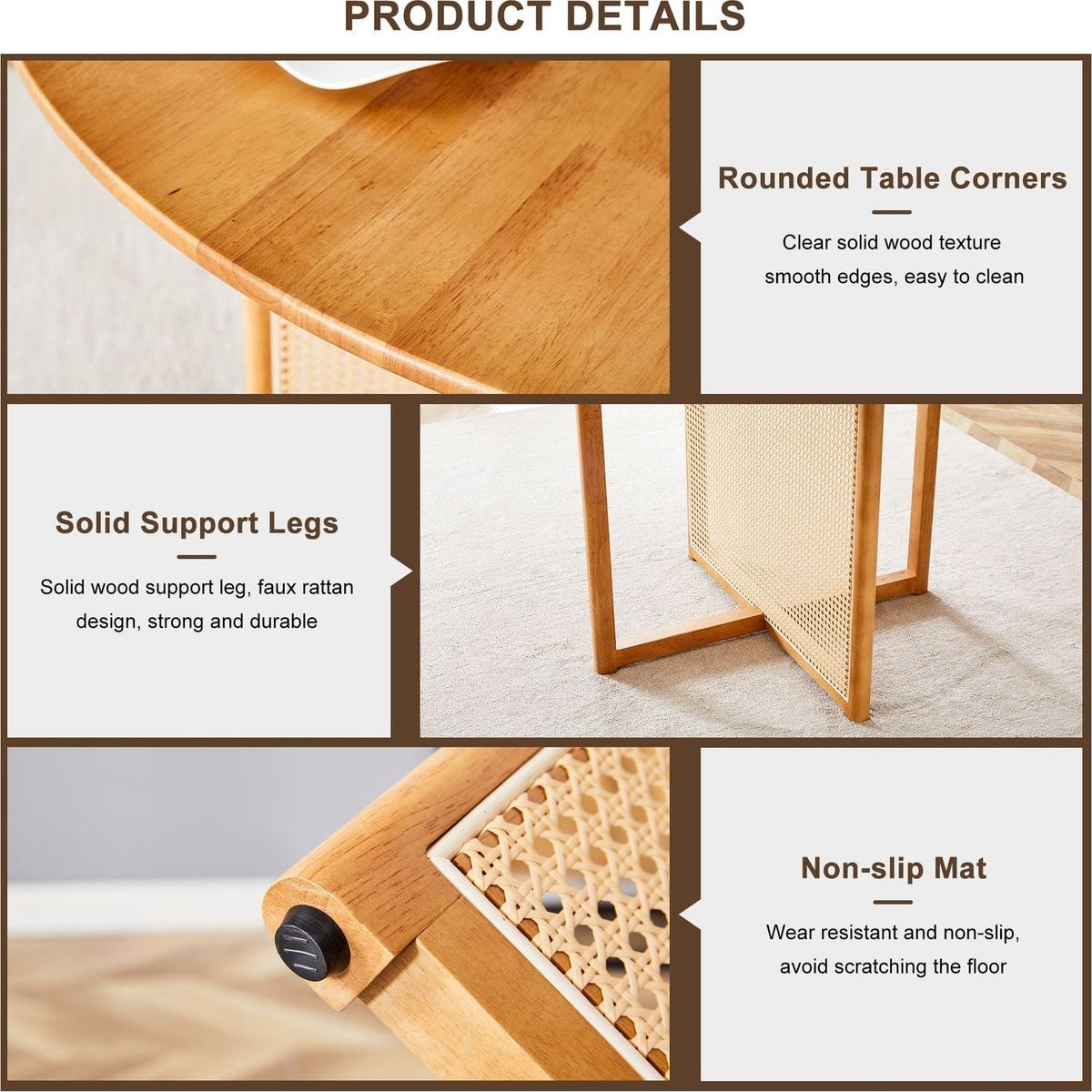 Chinese countryside retro solid wood round table, simple modern imitation rattan table, wooden table, desk. Suitable for dining room, living room, office