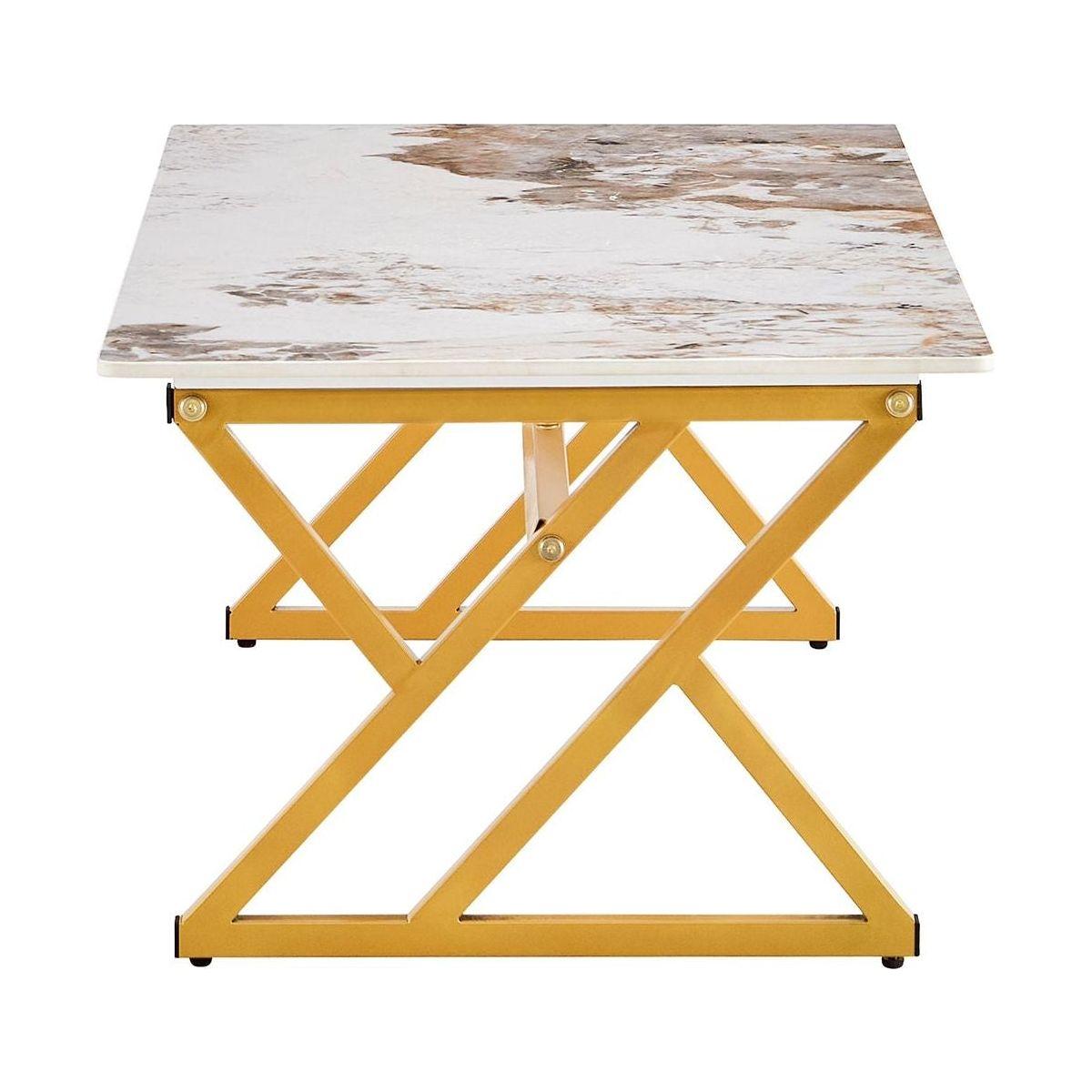 A modern minimalist style marble patterned coffee table with golden metal legs. Computer desk. Game table. Tea table. CT-XX