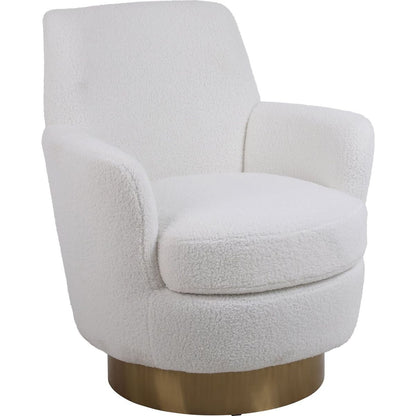 Teddy Swivel Barrel Chair, Swivel Accent Chairs Armchair for Living Room, Reading Chairs for Bedroom Comfy, Round Barrel Chairs with Gold Stainless Steel Base (Ivory)