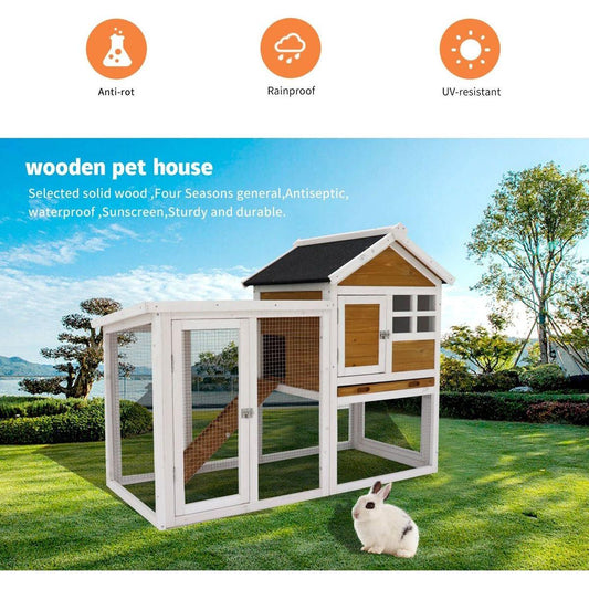 Deluxe Wooden Chicken Coop Hen House Rabbit Wood Hutch Poultry Cage Habitat