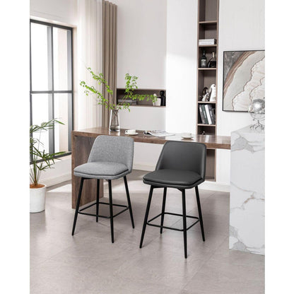 Counter Height Swivel Bar Stools Set of 2, 360 Swivel Upholstered Barstools with Back and Metal Legs, 25.6" Seat Height,Counter Stools for Kitchen Island and Pub,Linen Cloth,Grey