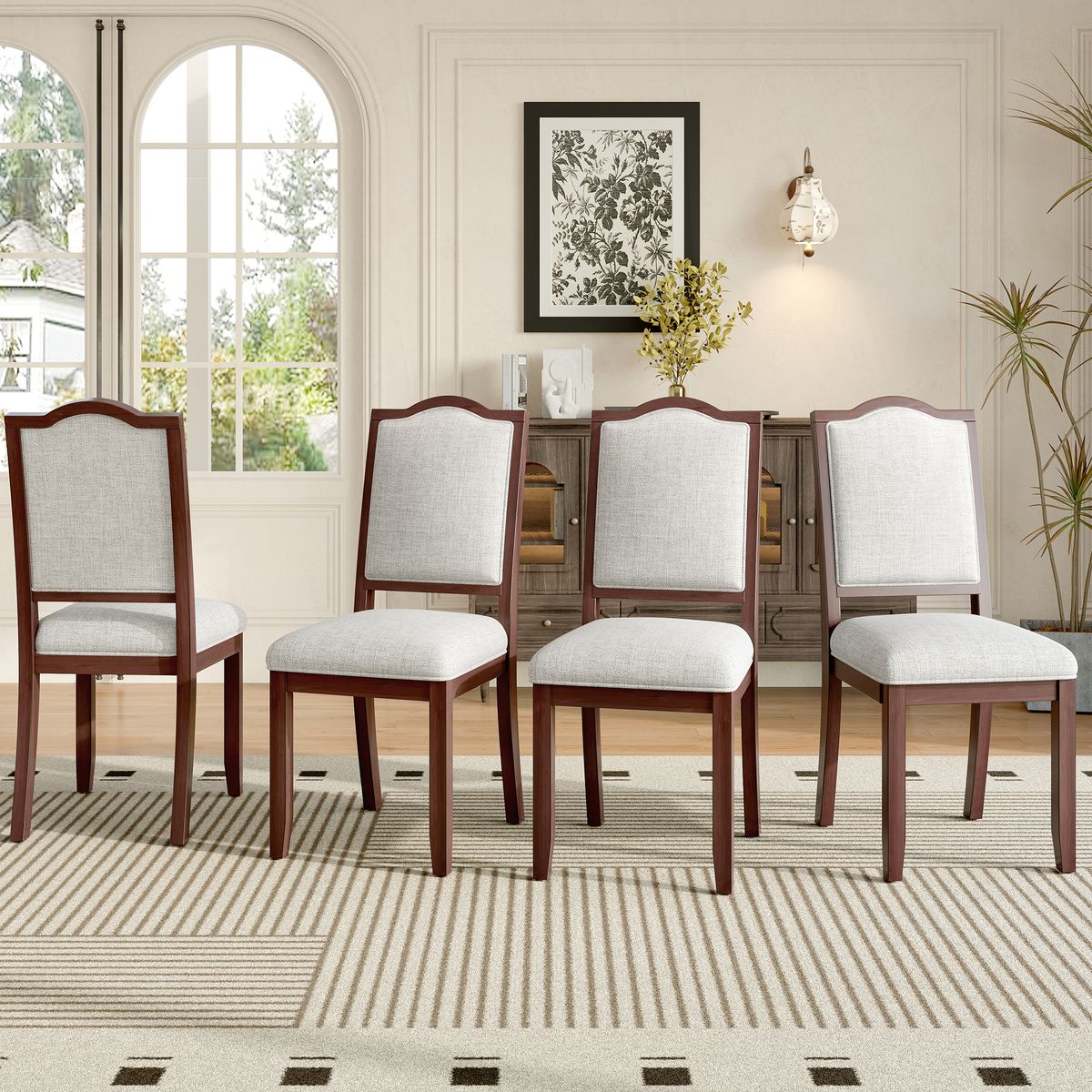 Downloads: 0 
Farmhouse Dining Chairs Set of 4, Upholstered Dining Chairs with High Back, Modern Seating for Kitchen, Bedroom & Living Room(Beige+Cherry)